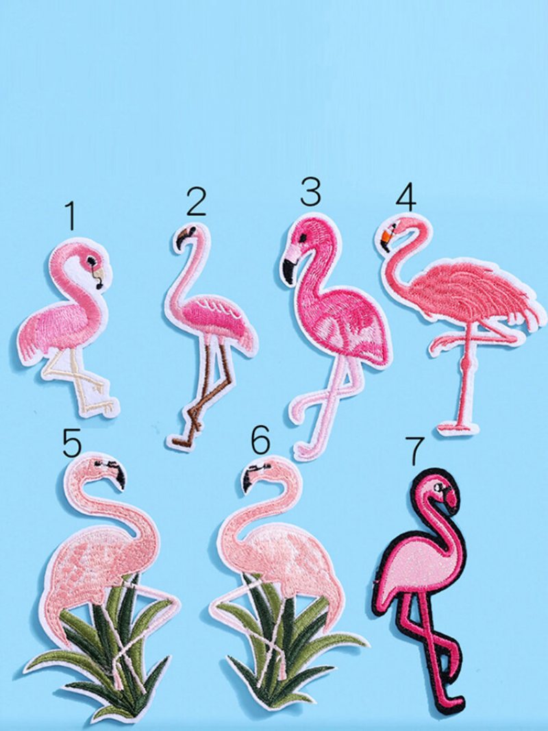 1 Pc Czerwony Biały Haft Flamingo Ściereczka Wklej/diy Akcesoria Do Dekoracji Odzieży Łatka Wklej