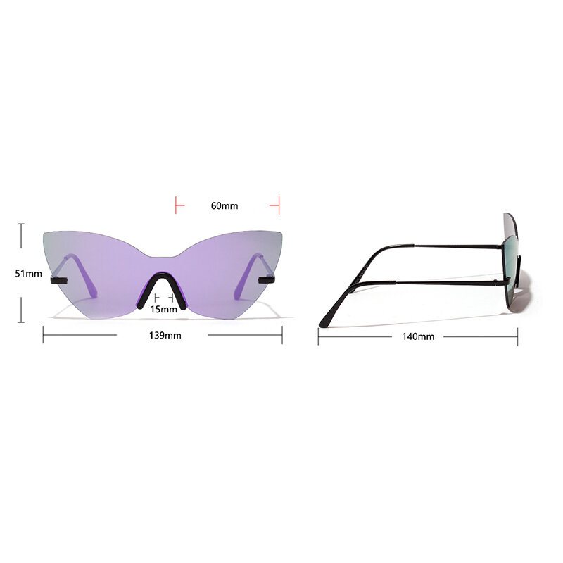 Kobiety Retro Kocie Oko Anty-uv Metalowe Okulary Przeciwsłoneczne Bez Oprawek Motylkowe