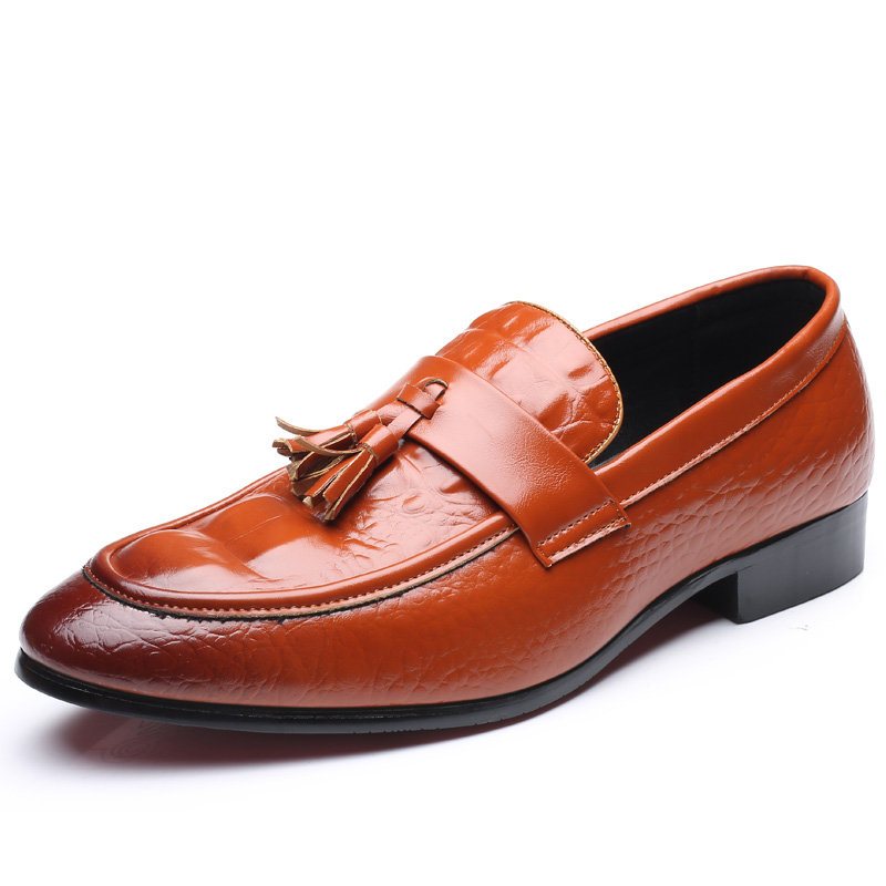 Męskie Krokodyle Wzór Tessel Dekoracja Skórzane Mokasyny Slip On Dress Shoes