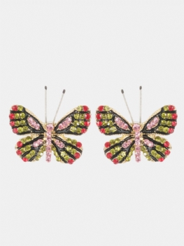 Moda 18-karatowe Złote Kolczyki Motyle Stadniny Kolorowe Cyrkonie Śliczne Prezent Dla Kobiet