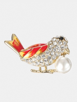 Moda 18-karatowe Złote Kolorowe Broszki Z Ptakami Cyrkonie Perły Luksusowe Szpilki Prezent Dla Kobiet
