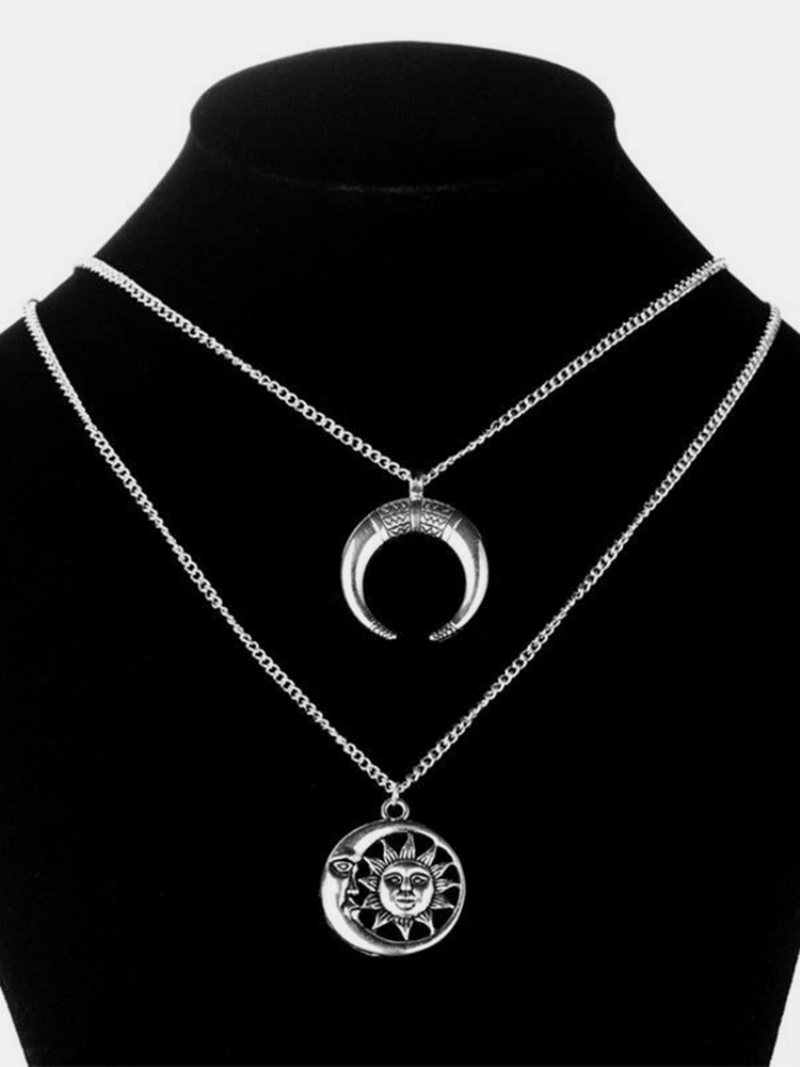 Naszyjnik W Stylu Vintage Sun Moon Charm Chain Wielowarstwowy Czeska Biżuteria Dla Kobiet