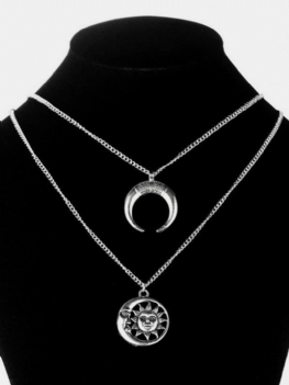 Naszyjnik W Stylu Vintage Sun Moon Charm Chain Wielowarstwowy Czeska Biżuteria Dla Kobiet