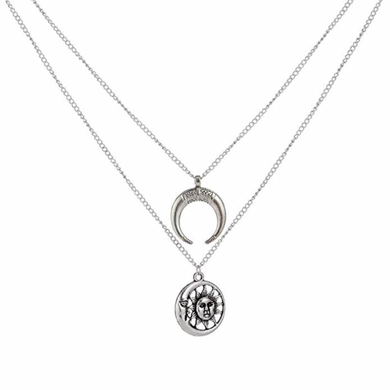 Naszyjnik W Stylu Vintage Sun Moon Charm Chain Wielowarstwowy Czeska Biżuteria Dla Kobiet