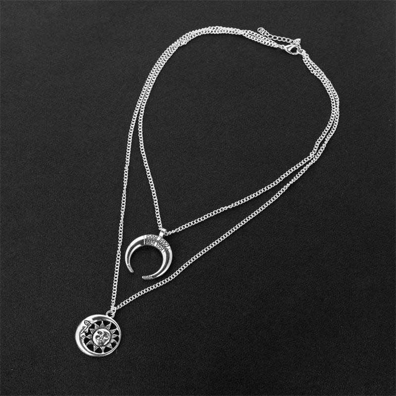 Naszyjnik W Stylu Vintage Sun Moon Charm Chain Wielowarstwowy Czeska Biżuteria Dla Kobiet