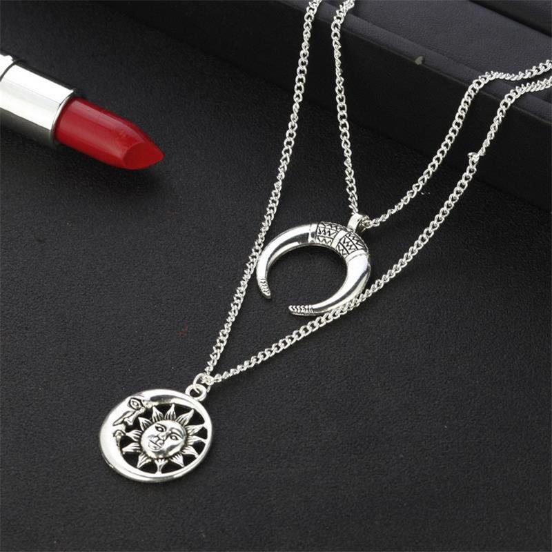 Naszyjnik W Stylu Vintage Sun Moon Charm Chain Wielowarstwowy Czeska Biżuteria Dla Kobiet