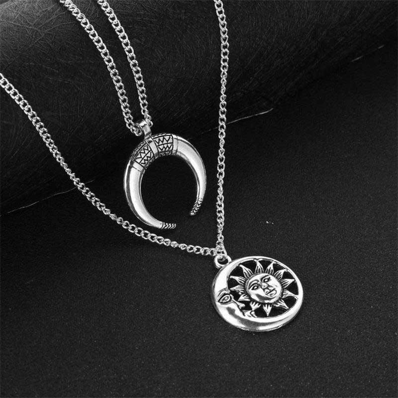 Naszyjnik W Stylu Vintage Sun Moon Charm Chain Wielowarstwowy Czeska Biżuteria Dla Kobiet