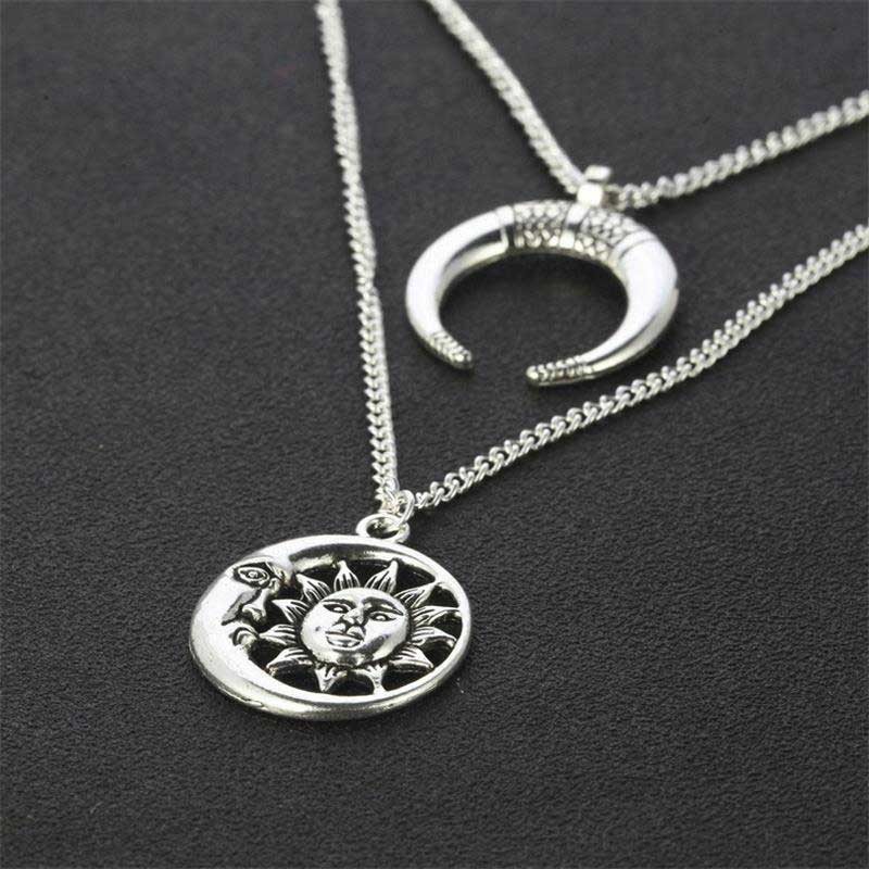 Naszyjnik W Stylu Vintage Sun Moon Charm Chain Wielowarstwowy Czeska Biżuteria Dla Kobiet