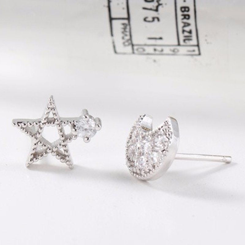 Słodkie Kolczyki Do Uszu S925 Sterling Silver Moon Star Cyrkonowe Elegancka Biżuteria Dla Kobiet