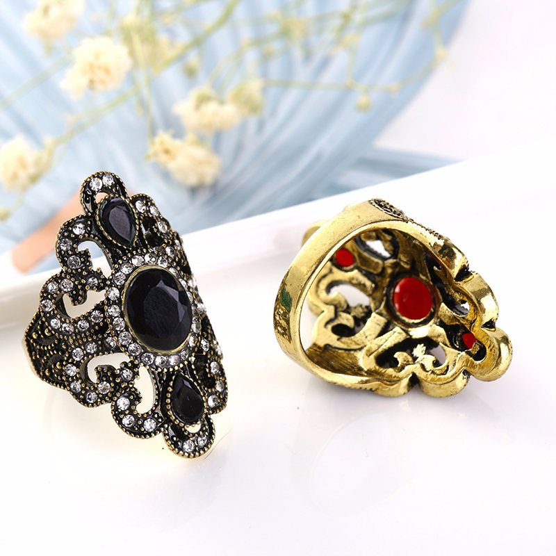 Vintage Finger Rings Kamień Rhinestone Hollow Owalne Geometryczne Pierścionki Etniczna Biżuteria Dla Kobiet