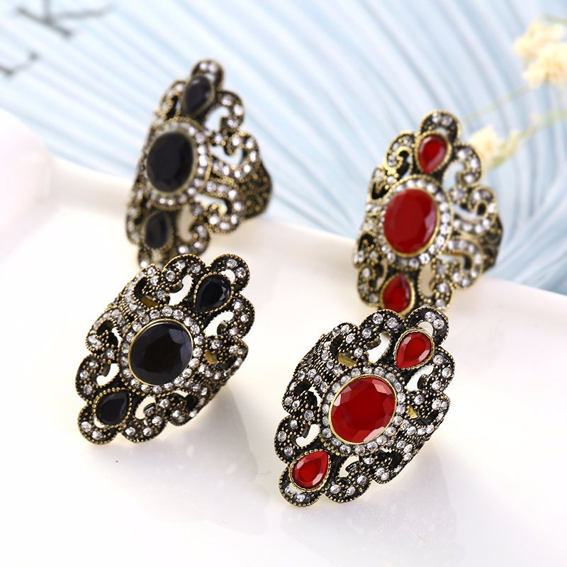 Vintage Finger Rings Kamień Rhinestone Hollow Owalne Geometryczne Pierścionki Etniczna Biżuteria Dla Kobiet