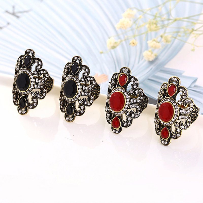 Vintage Finger Rings Kamień Rhinestone Hollow Owalne Geometryczne Pierścionki Etniczna Biżuteria Dla Kobiet