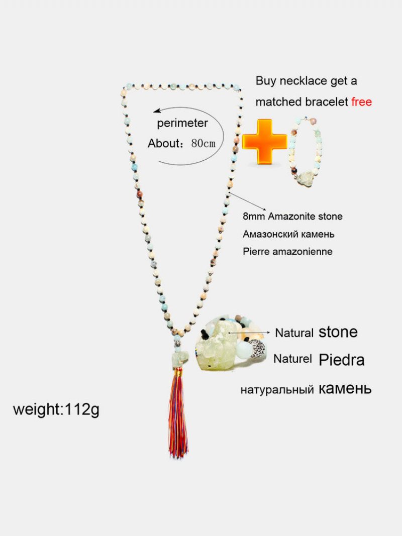 2 Szt. Naturalny Kamień Kolorowy Naszyjnik Z Frędzlami Temperament Bransoletka Z Koralików