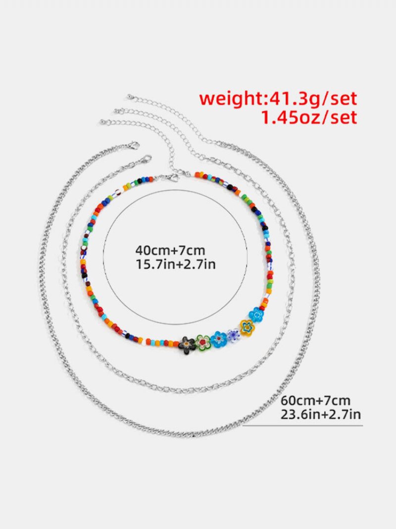 3 Szt. Modna Czeska Wielowarstwowa Kolorowe Koraliki Glazura Metalowy Naszyjnik