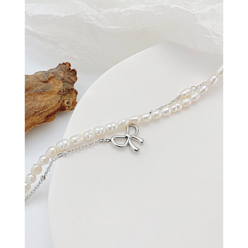 Hollow Bow Pearl Texture Naszyjnik Ze Stali Tytanowej Ins Niche Design Chain