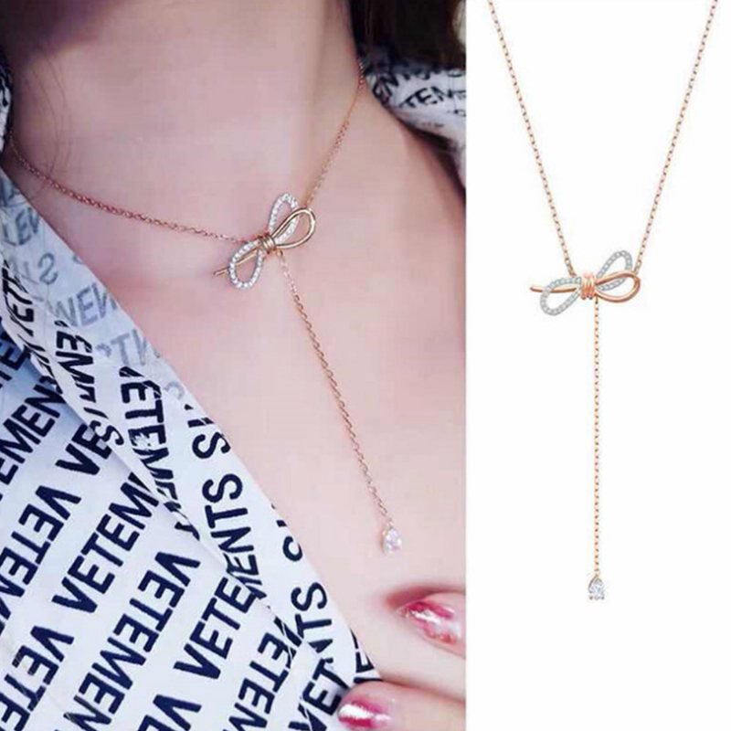 Kokarda Dainty Choker Złoty Naszyjniki Damskie Biżuteria Prezent Modny Łańcuszek Z Sztuczny Diament Elegancja I Piękny Na Urodziny Rocznica