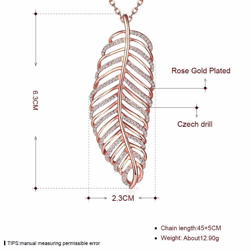 Luksusowy Prosty Naszyjnik Różowe Złoto Hollow Leaves Rhinestone Na Prezent