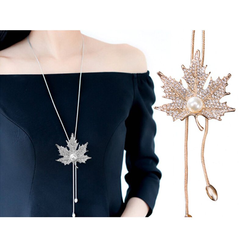 Moda Wisiorek Długi Naszyjnik Maple Leaf Chain Charm Sweter Biżuteria Dla Kobiet