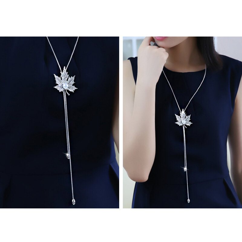 Moda Wisiorek Długi Naszyjnik Maple Leaf Chain Charm Sweter Biżuteria Dla Kobiet