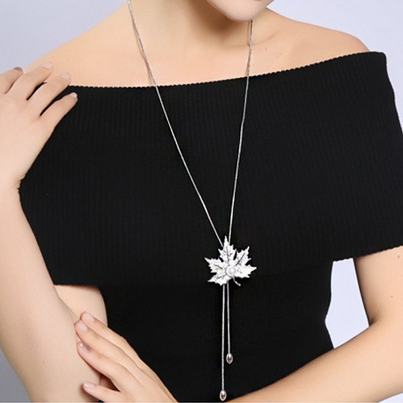 Moda Wisiorek Długi Naszyjnik Maple Leaf Chain Charm Sweter Biżuteria Dla Kobiet