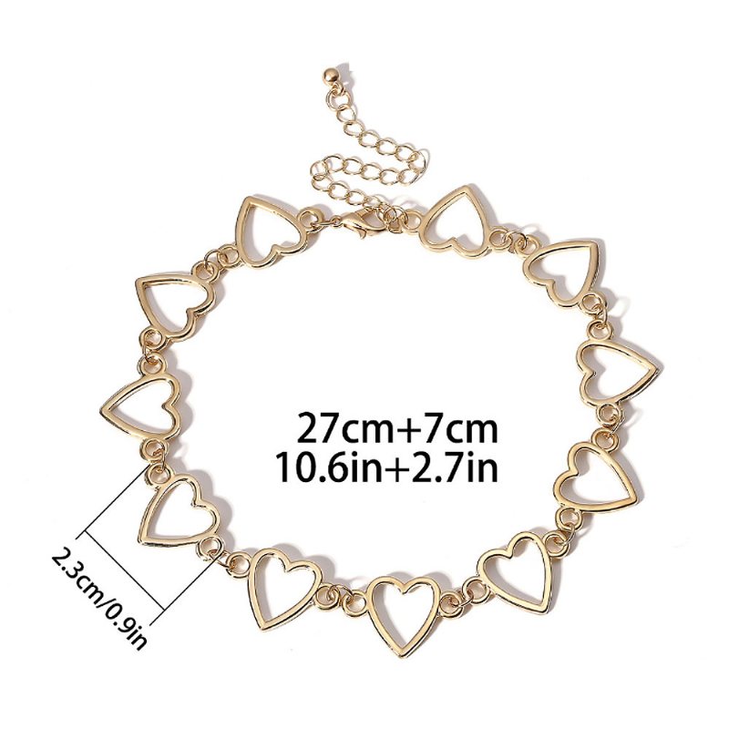 Naszyjnik Typu Choker Girl Women Hollowed Heart Shape Retro Trwały Łańcuszek Na Szyję Ze Stopu