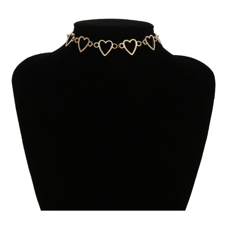 Naszyjnik Typu Choker Girl Women Hollowed Heart Shape Retro Trwały Łańcuszek Na Szyję Ze Stopu