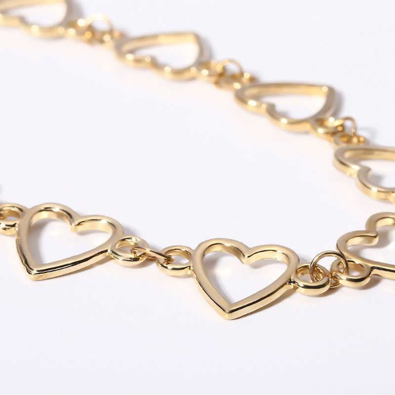 Naszyjnik Typu Choker Girl Women Hollowed Heart Shape Retro Trwały Łańcuszek Na Szyję Ze Stopu