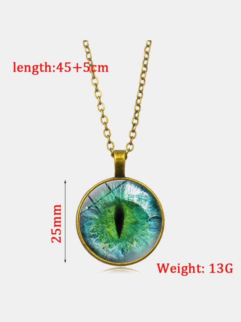 Vintage Alloy Glass Printed Women Naszyjniki Green Cat Eye Wisiorek Sweter Chain