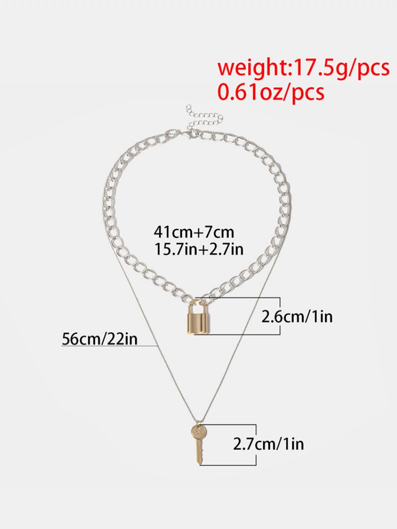 Vintage Alloy Przesadzony Gruby Łańcuszek Wielowarstwowy Geometryczny Naszyjnik W Kształcie Zamka Miłosnego