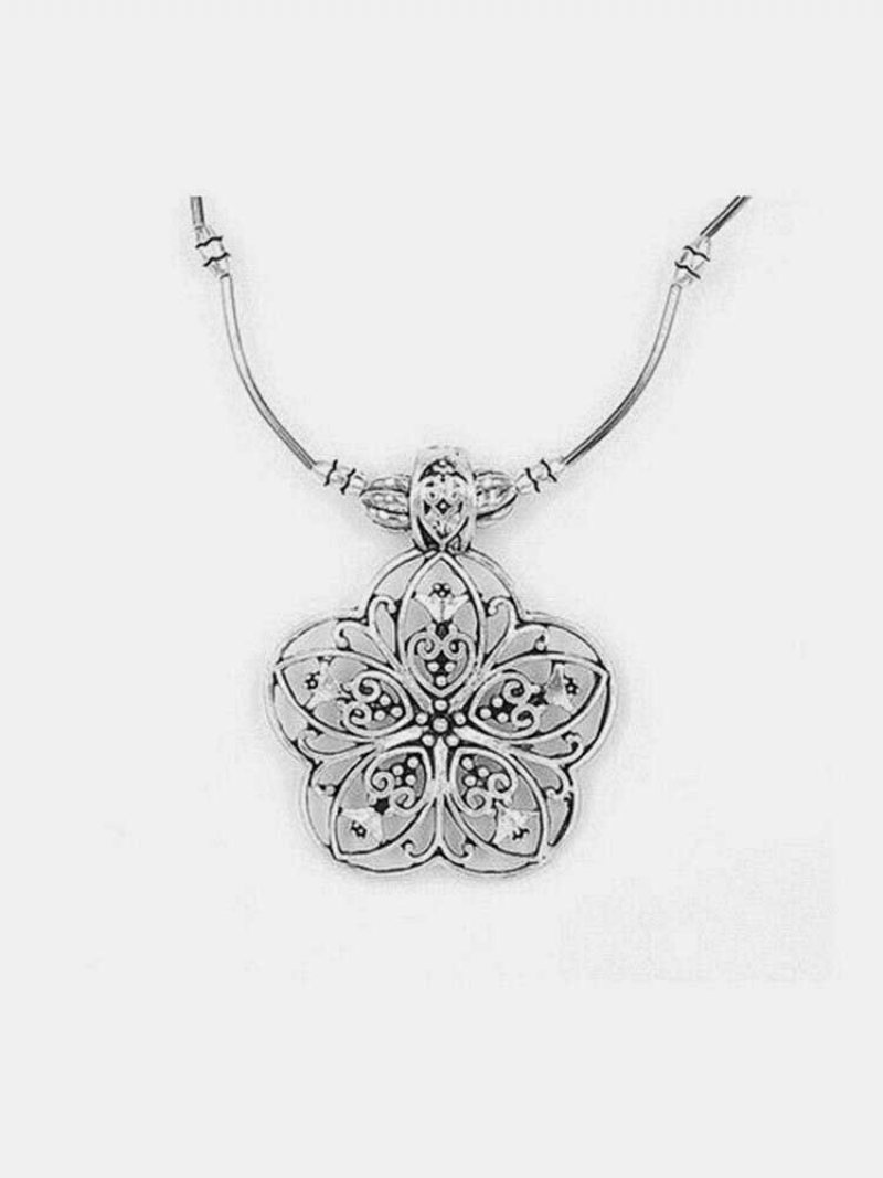 Vintage Antique Silver Hollow Flower Naszyjnik Etniczny Tybetański Srebrny Kobiety Sweter