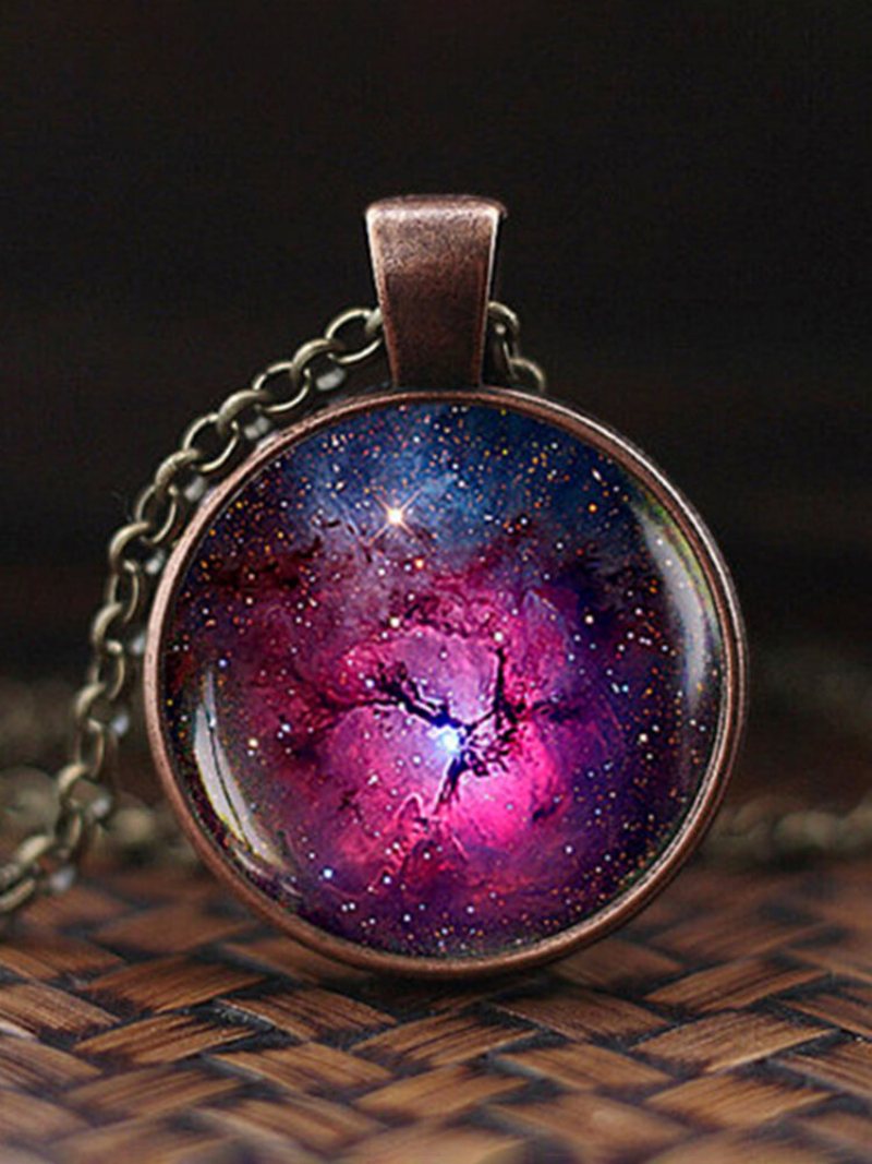 Vintage Glass Gem Women Naszyjnik Universe Starry Sky Wisiorek Biżuteria