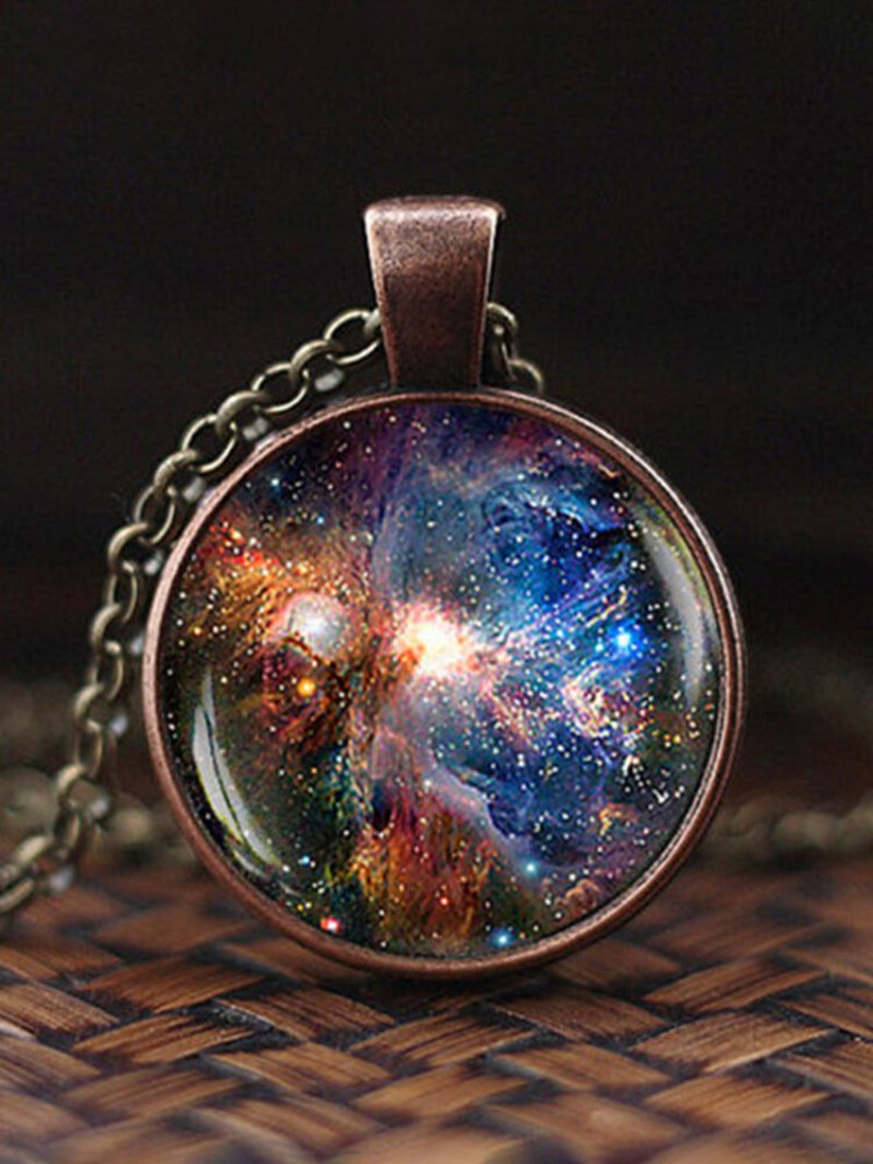 Vintage Glass Gem Women Naszyjnik Universe Starry Sky Wisiorek Biżuteria