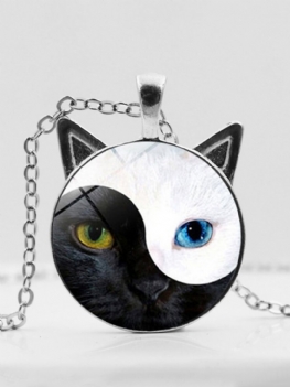 Vintage Yin Yang Cat Face Printed Women Naszyjnik Ucho Kota