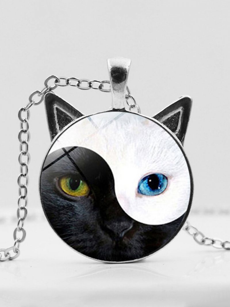 Vintage Yin Yang Cat Face Printed Women Naszyjnik Ucho Kota