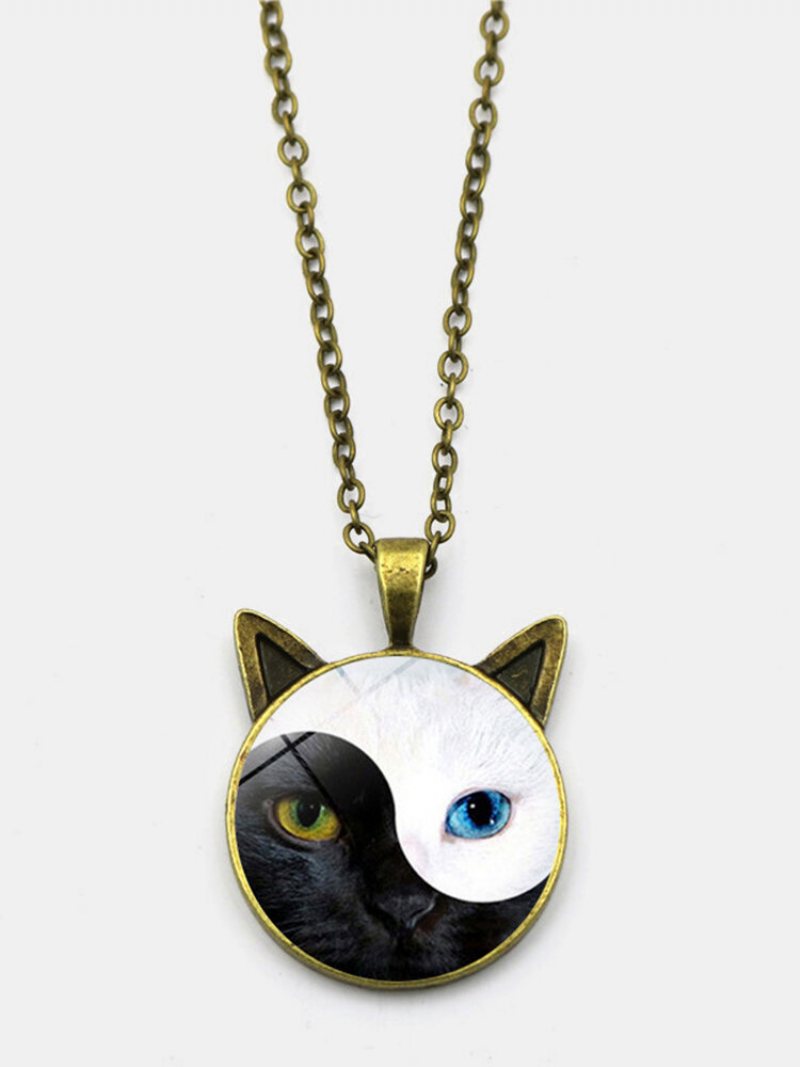 Vintage Yin Yang Cat Face Printed Women Naszyjnik Ucho Kota