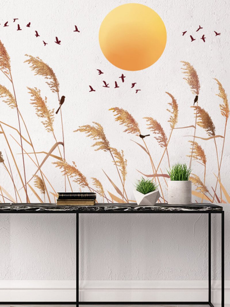 1 Pc Jesień Reed Drukuj Krajobraz Wystrój Domu Tło Wall Art Samoprzylepna Wodoodporna Naklejka Ścienna Do Sypialni Salonu