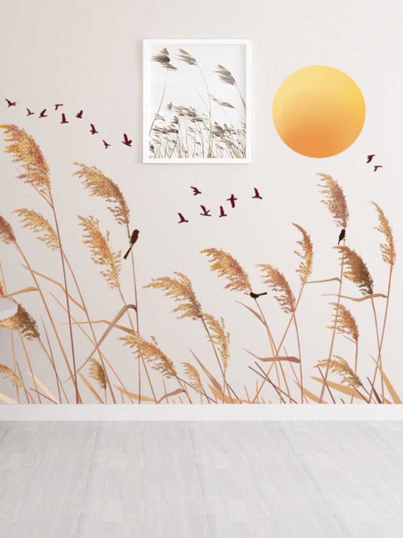 1 Pc Jesień Reed Drukuj Krajobraz Wystrój Domu Tło Wall Art Samoprzylepna Wodoodporna Naklejka Ścienna Do Sypialni Salonu