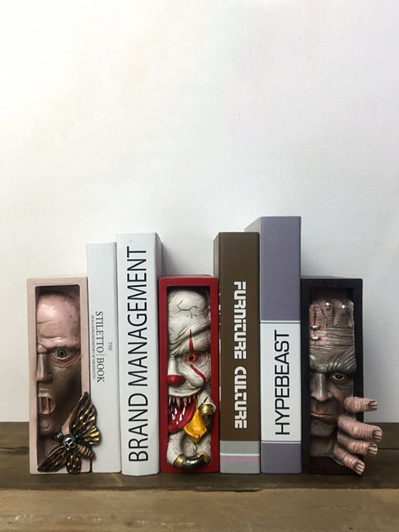 1 Pc Potwór Bookends Czaszka Decor Figurki Diabeł Statua Horror Podglądanie Na Półce Ludzka Twarz Rzeźba Z Żywicy Wyroby Do Dekoracji Domu