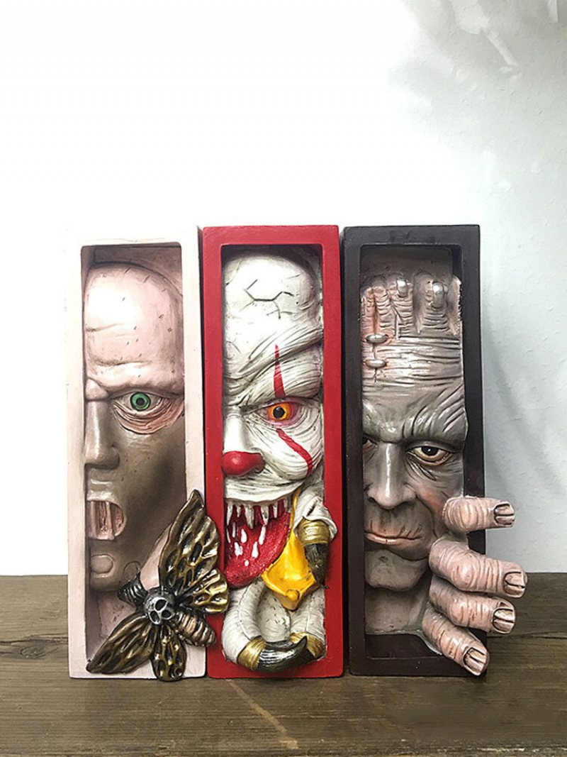 1 Pc Potwór Bookends Czaszka Decor Figurki Diabeł Statua Horror Podglądanie Na Półce Ludzka Twarz Rzeźba Z Żywicy Wyroby Do Dekoracji Domu