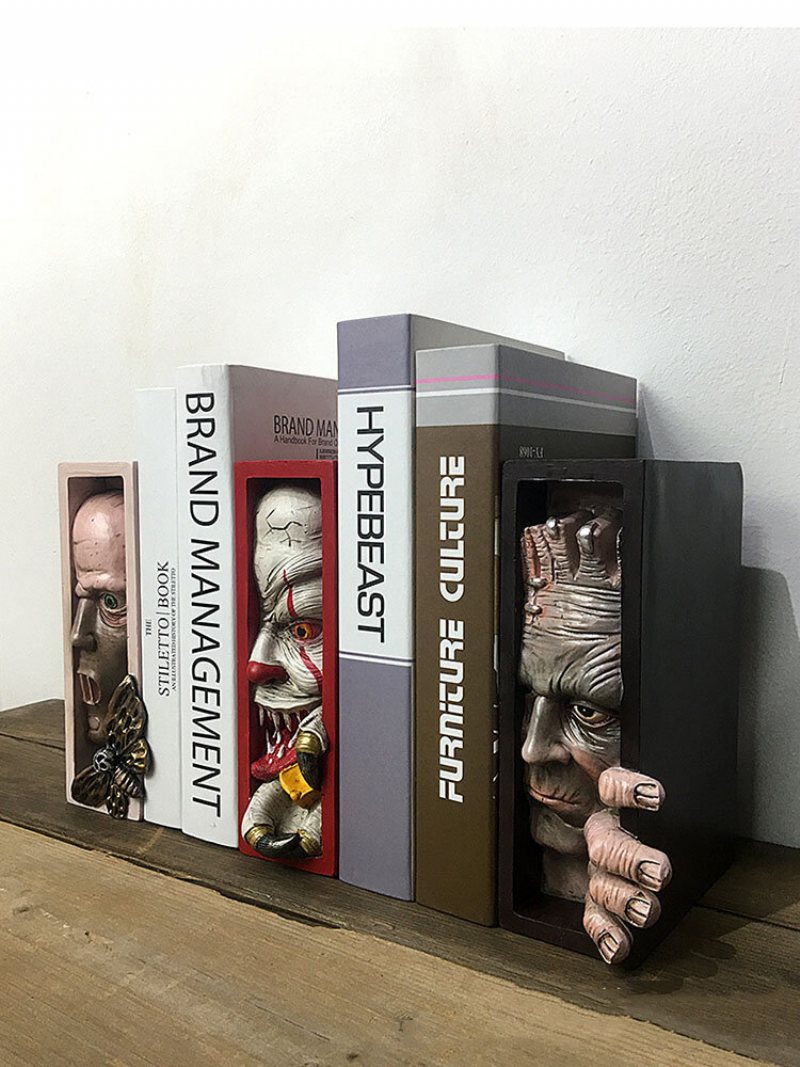 1 Pc Potwór Bookends Czaszka Decor Figurki Diabeł Statua Horror Podglądanie Na Półce Ludzka Twarz Rzeźba Z Żywicy Wyroby Do Dekoracji Domu