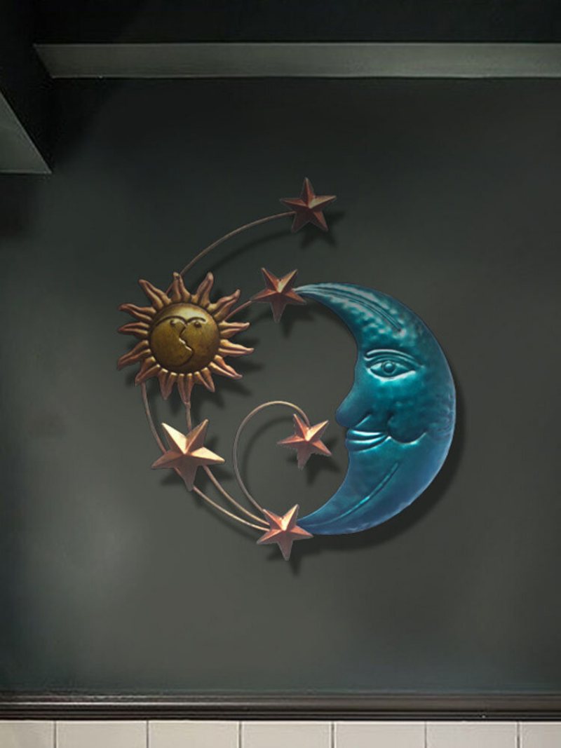 1 Pc Żelazne Słońce Księżyc Twarz Artystyczna Dekoracja Ścienna Kreatywne Wiszące Ozdoby Wnętrz Nowoczesna Prostota