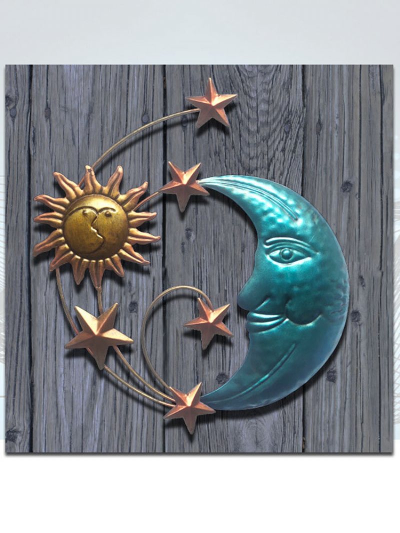 1 Pc Żelazne Słońce Księżyc Twarz Artystyczna Dekoracja Ścienna Kreatywne Wiszące Ozdoby Wnętrz Nowoczesna Prostota