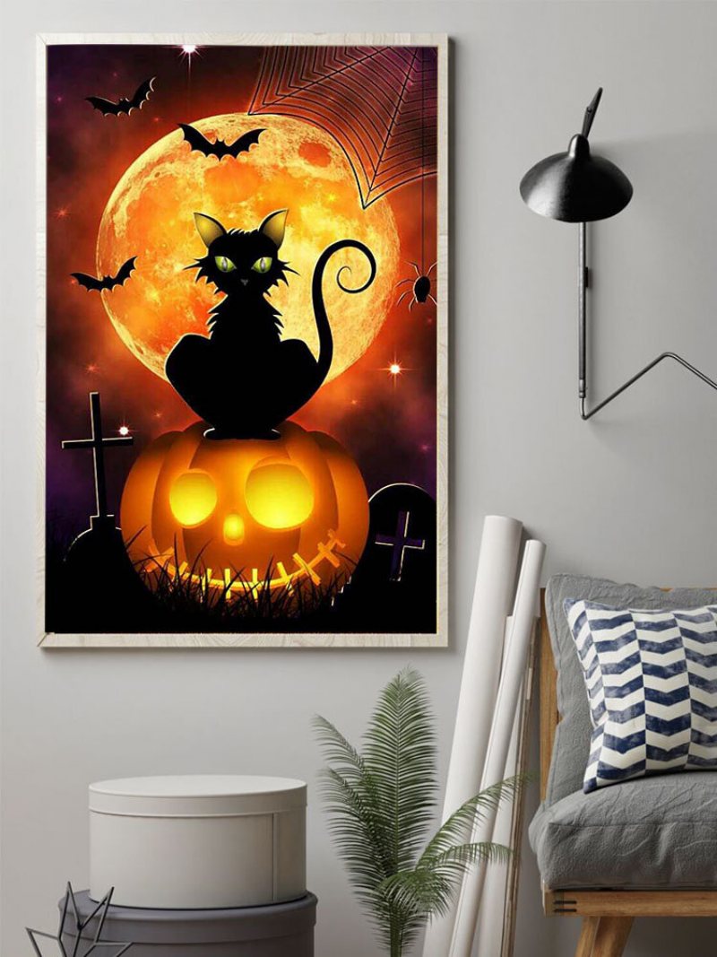 1 Pc Unframed Dynia Czarny Kot Wzór Halloween Serii Płótnie Malarstwo Ścienne Ozdoby Do Dekoracji Wnętrz Zdjęcia Ścienny