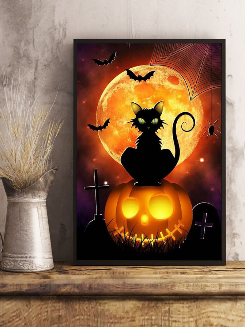 1 Pc Unframed Dynia Czarny Kot Wzór Halloween Serii Płótnie Malarstwo Ścienne Ozdoby Do Dekoracji Wnętrz Zdjęcia Ścienny