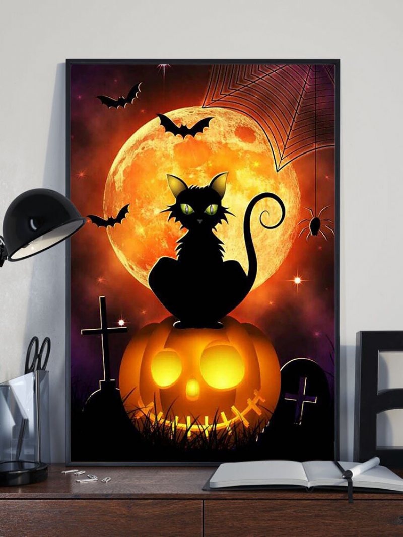 1 Pc Unframed Dynia Czarny Kot Wzór Halloween Serii Płótnie Malarstwo Ścienne Ozdoby Do Dekoracji Wnętrz Zdjęcia Ścienny