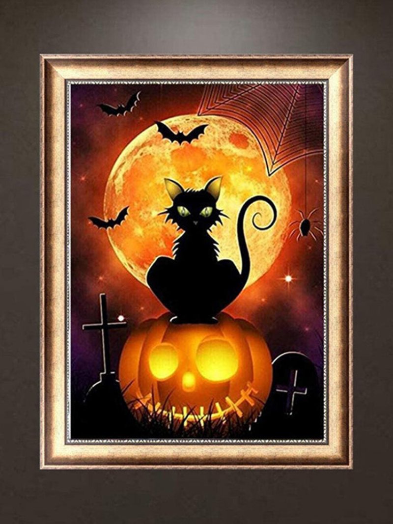 1 Pc Unframed Dynia Czarny Kot Wzór Halloween Serii Płótnie Malarstwo Ścienne Ozdoby Do Dekoracji Wnętrz Zdjęcia Ścienny