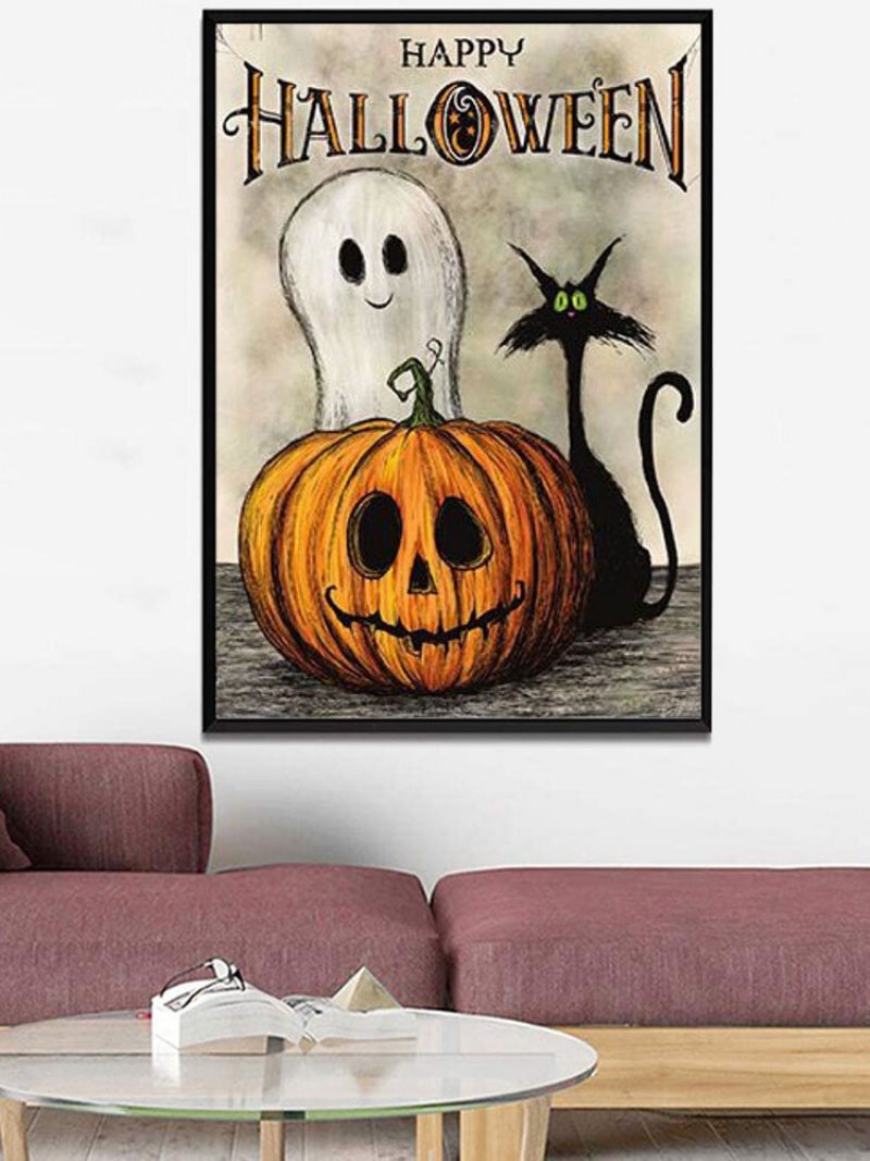 1 Pc Unframed Dynia Czarny Kot Wzór Halloween Serii Płótnie Malarstwo Ścienne Ozdoby Do Dekoracji Wnętrz Zdjęcia Ścienny