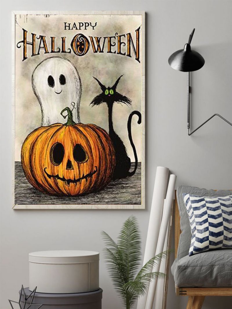 1 Pc Unframed Dynia Czarny Kot Wzór Halloween Serii Płótnie Malarstwo Ścienne Ozdoby Do Dekoracji Wnętrz Zdjęcia Ścienny