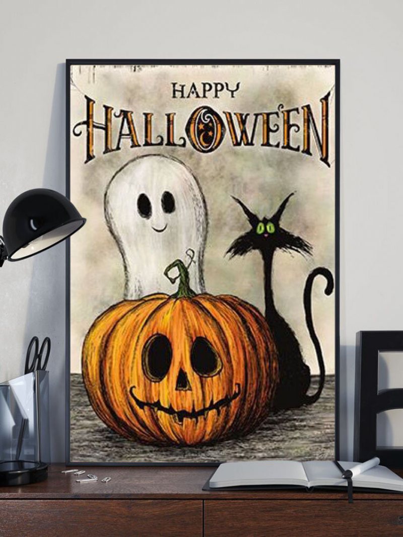 1 Pc Unframed Dynia Czarny Kot Wzór Halloween Serii Płótnie Malarstwo Ścienne Ozdoby Do Dekoracji Wnętrz Zdjęcia Ścienny