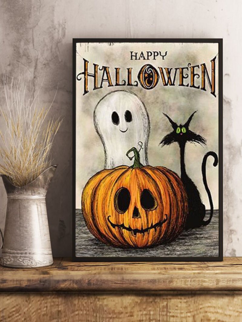 1 Pc Unframed Dynia Czarny Kot Wzór Halloween Serii Płótnie Malarstwo Ścienne Ozdoby Do Dekoracji Wnętrz Zdjęcia Ścienny